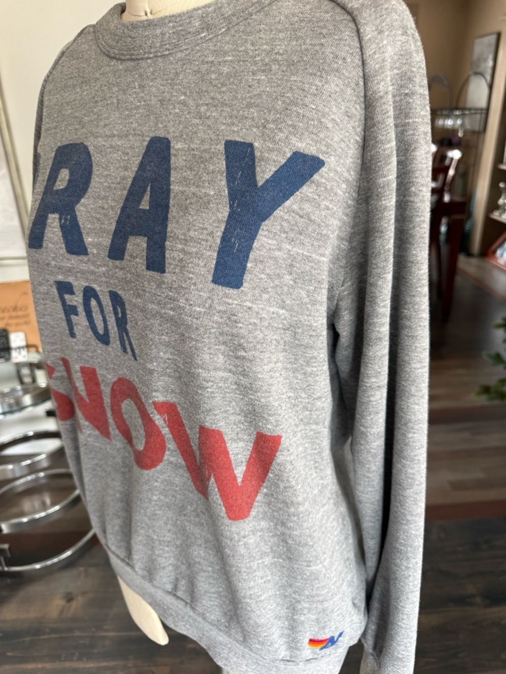 Aviator Nation Pray For Snow Relaxed Crewneck Sweatshirt. Charcoal Gray. Medium - Picture 3 of 8